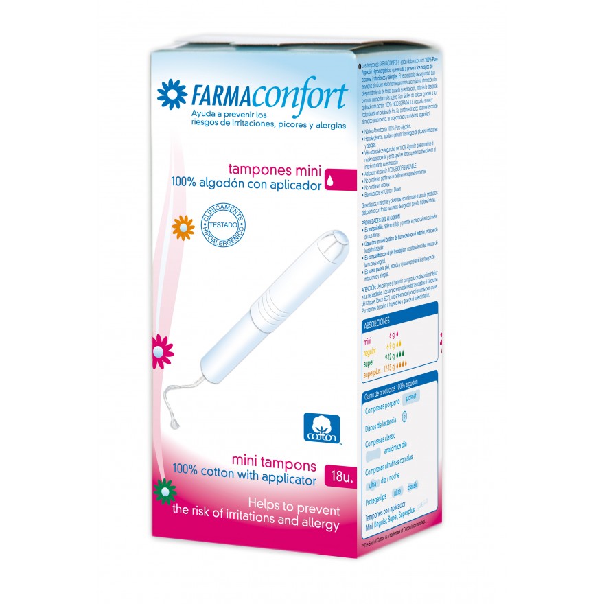 punktum aIDS komplikationer Tampones mini 100% algodón con aplicador Farmaconfort 18u.